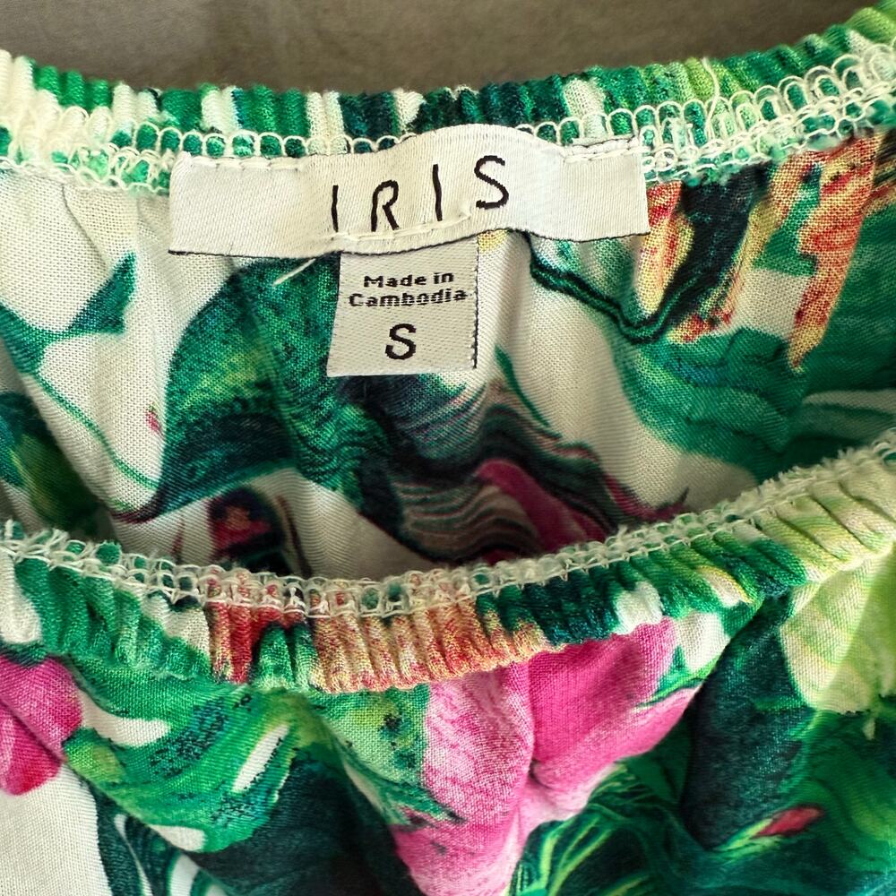 IRIS Tropical Floral Mini Dress Rayon Off Shoulder Resortwear Women's Size Small - Picture 5 of 10